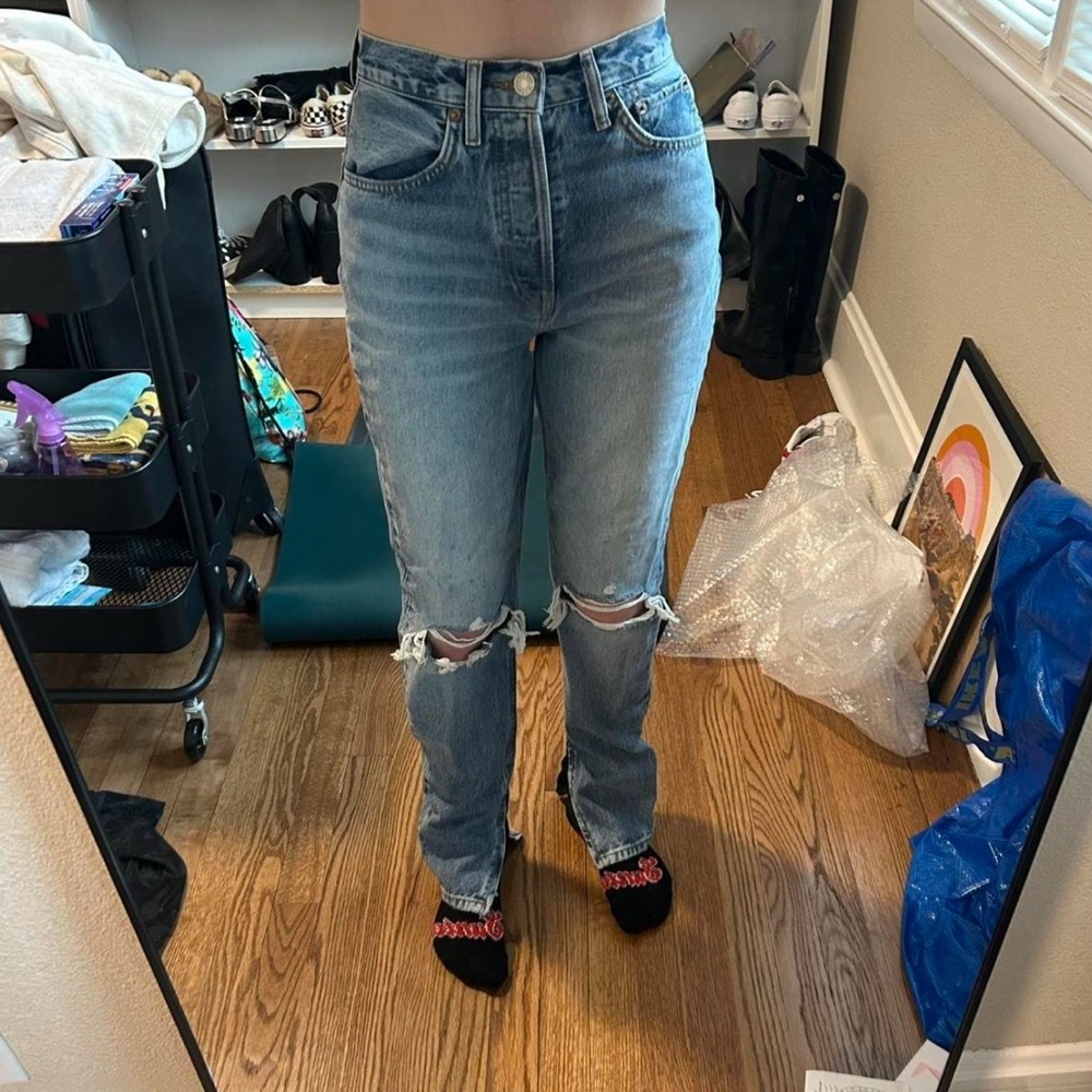 Re/Done Super High Drainpipe Jeans w/ Zippers
